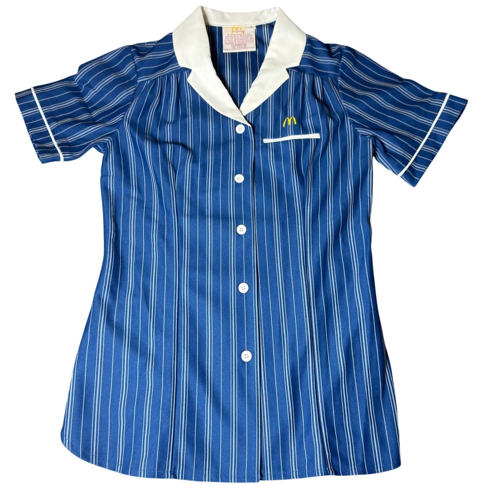 Vintage 1983 McDonalds Uniform Shirt Stan Herman Blue Pinstripe Women 6 NEW